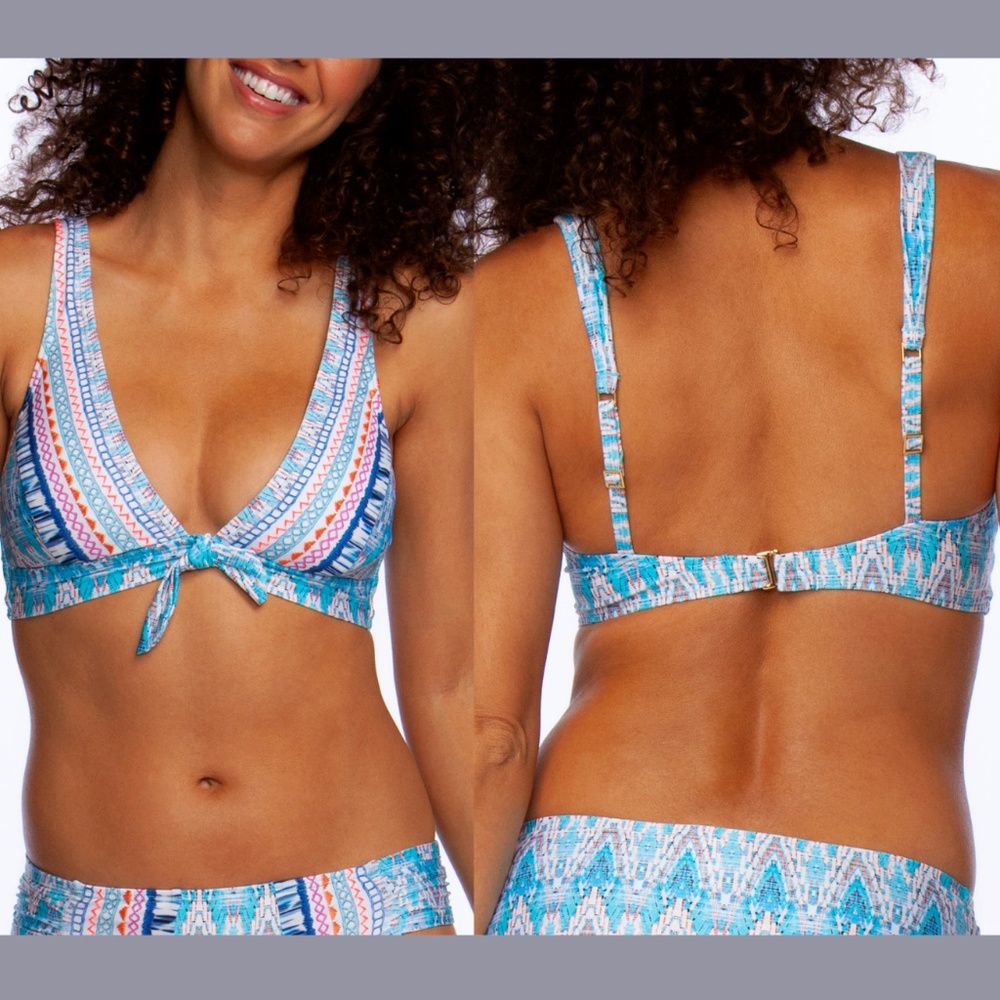 NWT La Blanca [ 8 ] Milano Halter Tie Front‎ Bikini Top in Blue